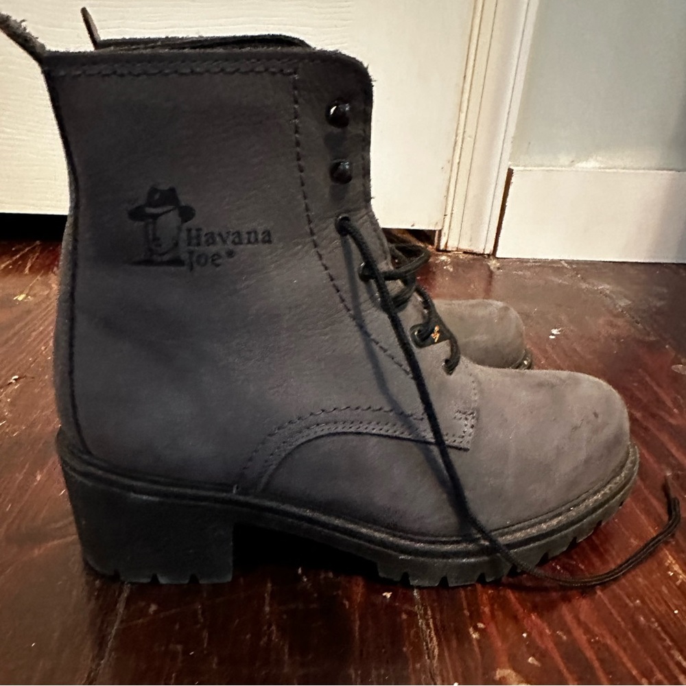 Steel grey steel toe lace up boots